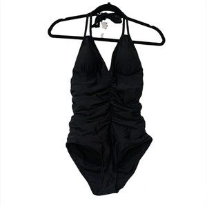 Ruched V Neck One Piece Swimsuit